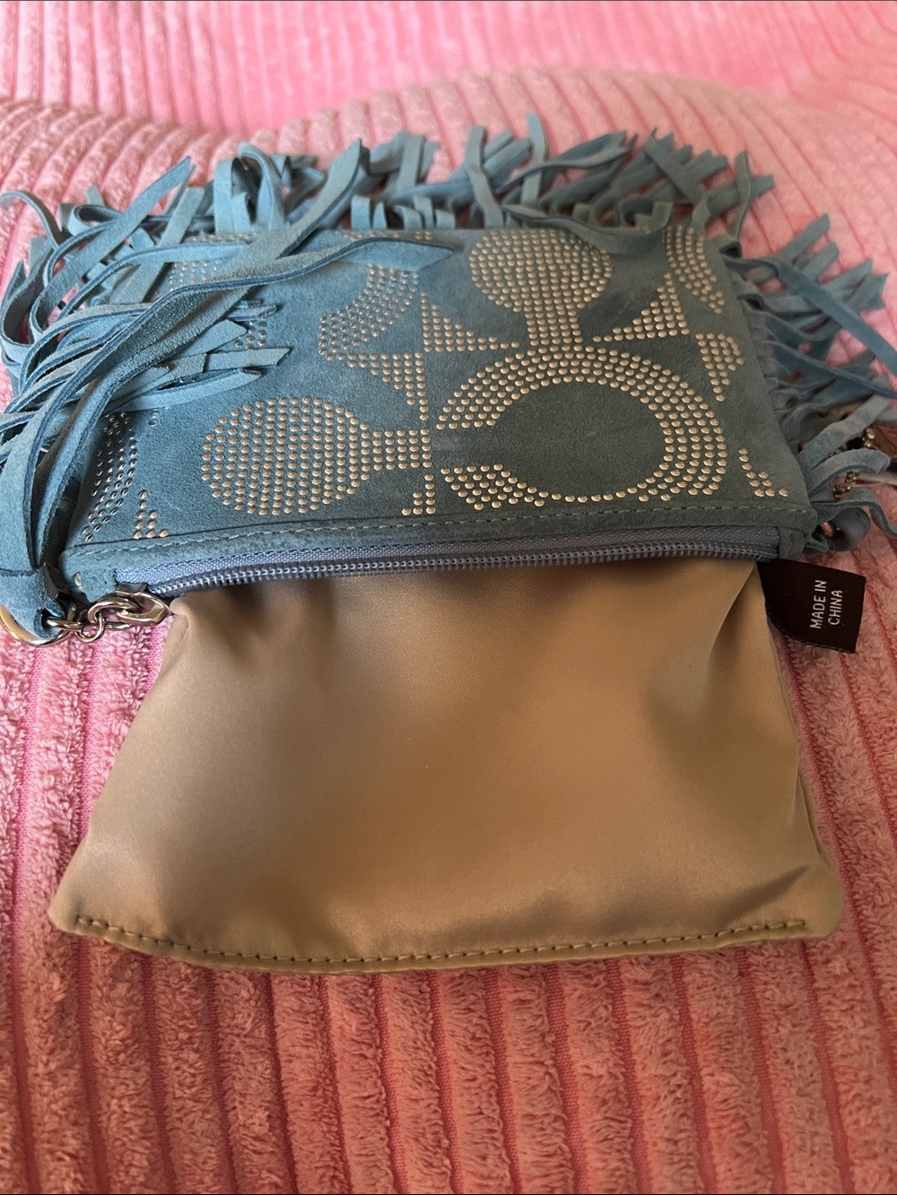 Coach Poppy “Bella” Studded Suede Fringe Wristlet - Picture 14 of 14